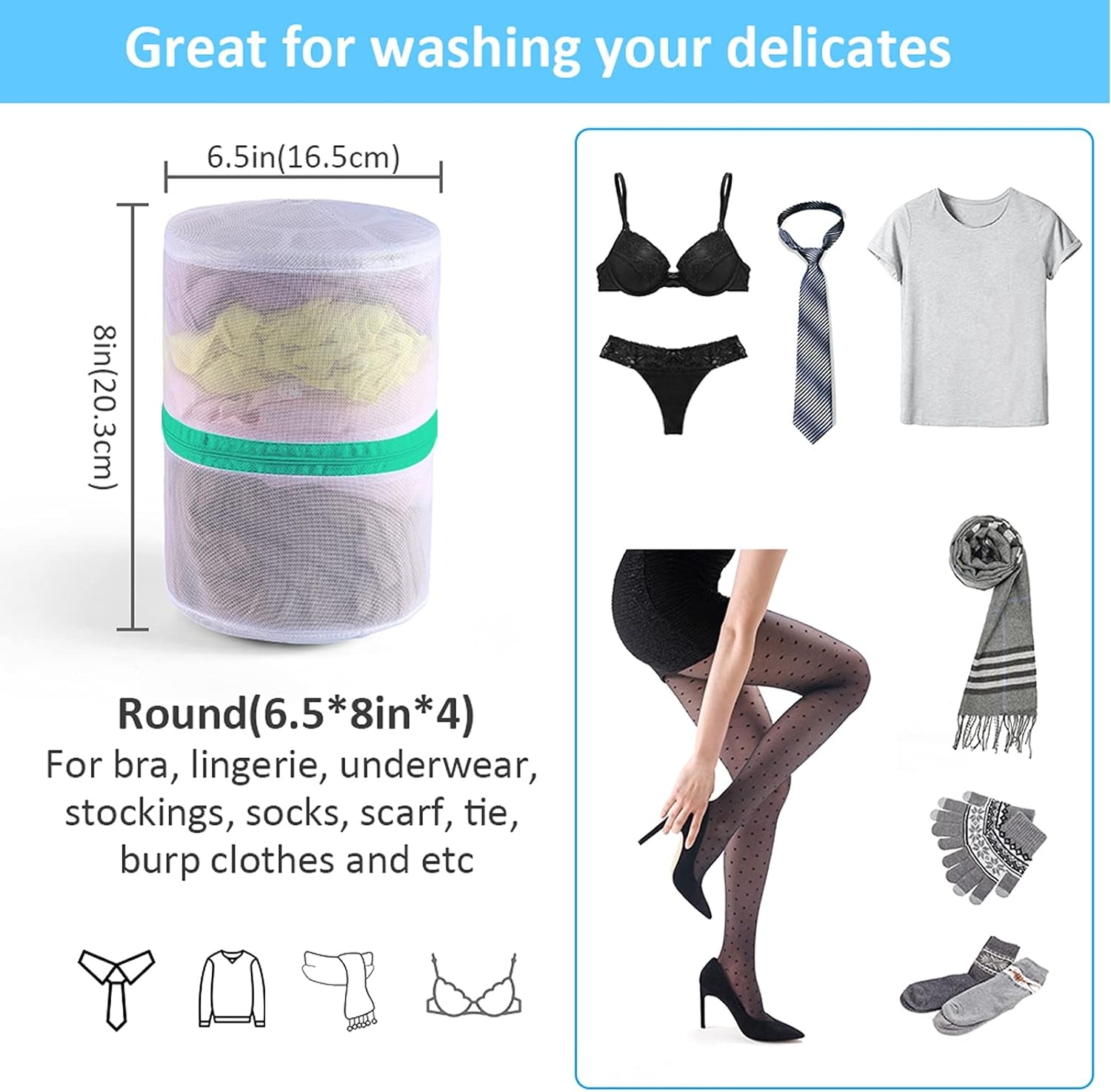 Mesh Laundry Bags for Delicates Durable Protective Wash Bags Travel Storage Bags for Intimates Lingerie, 4PCS (6.5 * 8In)